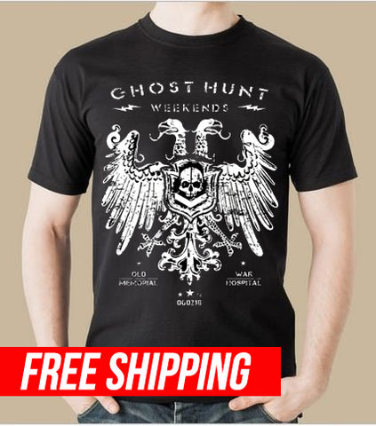 The Old War Memorial Hospital Ghost Hunt Weekends Graphic Tee from the 2018 ghost hunt event 