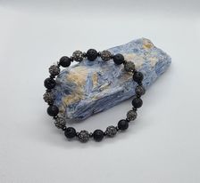 Grey Czech Crystals and Lava Stone Bracelet