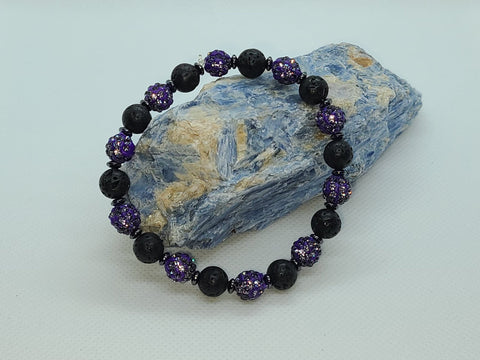 Purple Czech Crystals and Lava Stone Bracelet
