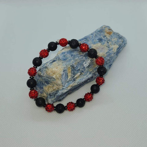 Red Czech Crystals and Lava Stone Bracelet