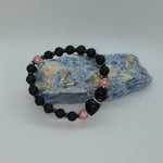 Black Skulls and Pink Czech Crystals with Lava Bracelet