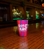 The Ghost Hunt Weekends Silicone Shot Glass. Radberry with Orb White Ink.
