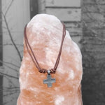 Mens leather adjustable necklace with metal Cross pendant. Inspired by the same necklaces that GHW Crew wears.