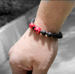 Unisex Red Skulls and Lava Stone Bracelet