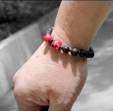 Unisex Red Skulls and Lava Stone Bracelet