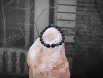 Black Skulls with Blue Czech Crystals and Lava Stone Bracelet