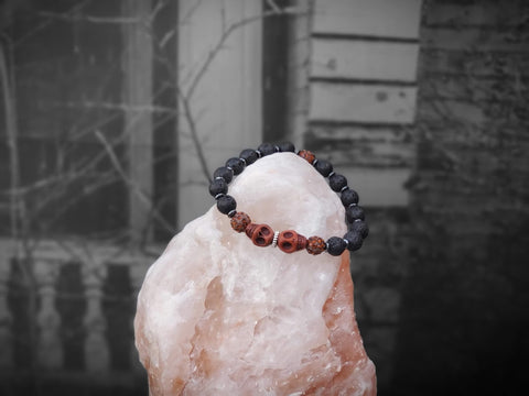 Brown Skulls with Brown Czech Crystals and Lava Bracelet