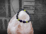 Purple Skulls with Green Czech Crystals and Lava Bracelet