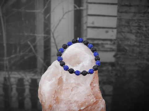 Blue Czech Crystals with Lava Bracelet