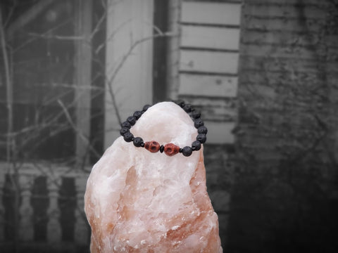 Unisex Brown Skulls with Lava Stone Bracelet