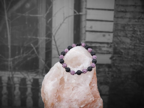 Lavender Czech Crystals and Lava Stone Bracelet