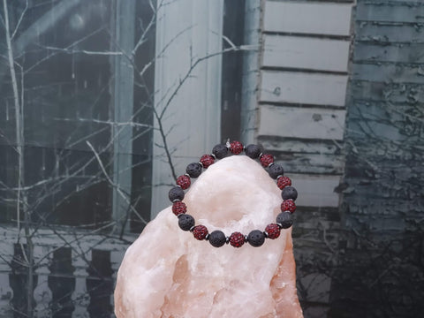 Deep Red Czech Crystals on Lava Stone Bracelet