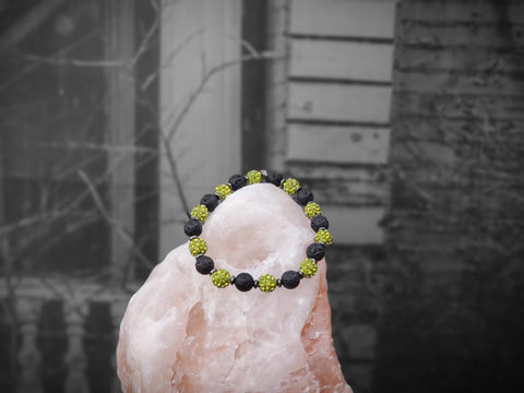 Green Czech Crystals and Lava Stone Bracelet