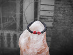 Unisex Red Skulls and Lava Stone Bracelet