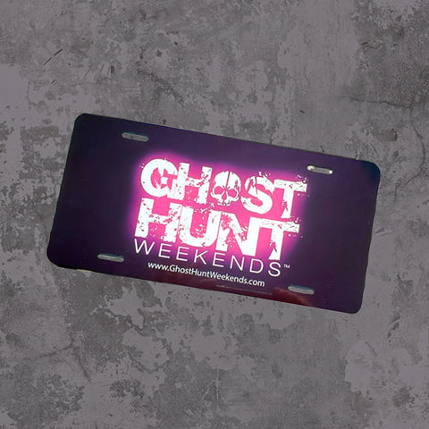 Ghost Hunt Weekends Logo License Plate-PINK