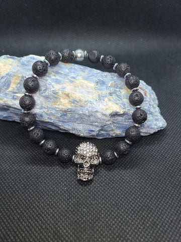 Czech Skull and Lava Stone Bracelet