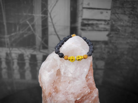 Yellow Skulls with Yellow Czech Crystals and Lava Stone Bracelet